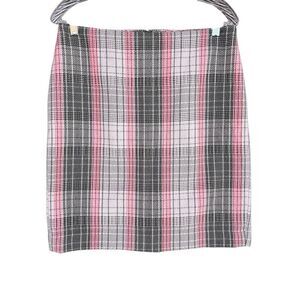 Talbots Wool Pink Gray Plaid Pencil Skirt Women Size 8 Lined Above Knee Zip Vent